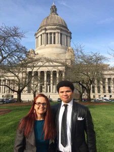 Ah and Miles in front of the Washington state capitol building in Olympia