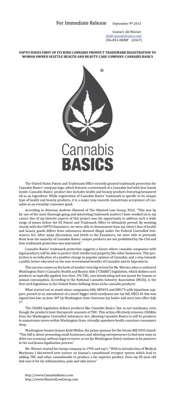 Cannabis Basics Gets a Federally Recognized Registered Trademark